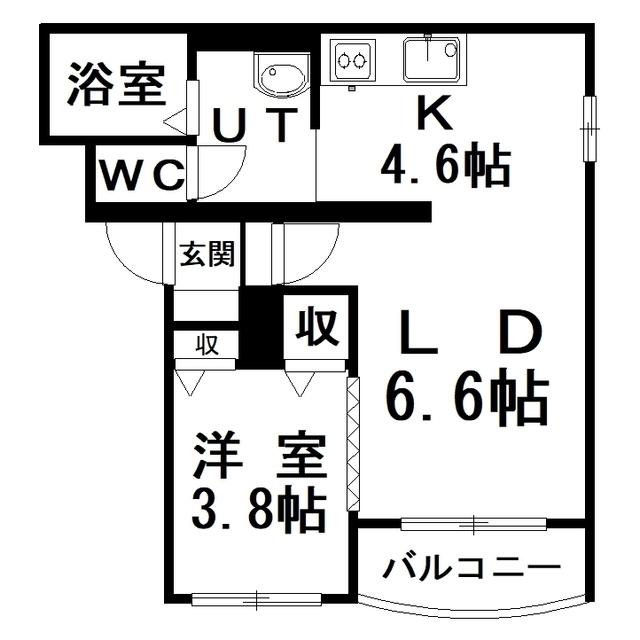 ユーハイムアンソレイエ(1LDK/3階)の間取り写真