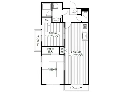 テラスコート上北沢(2LDK/3階)の間取り写真