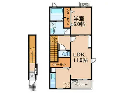 ソレイユV(1LDK/2階)の間取り写真
