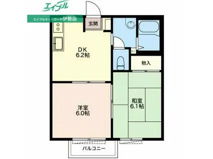 フレグランス中世古A(2DK/2階)の間取り写真