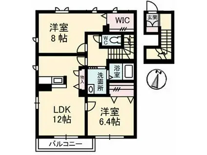デルマール楽々園(2LDK/2階)の間取り写真