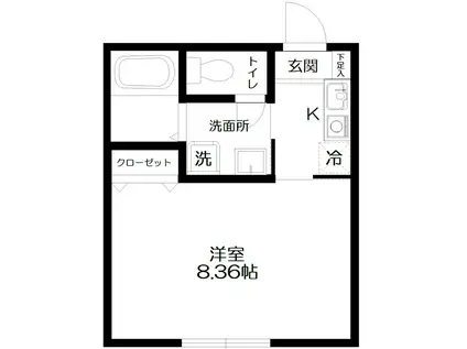 ブルーシエル(1K/1階)の間取り写真