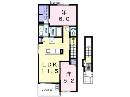 グリーンヒルB(2LDK/2階)の間取り写真