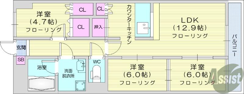 ジェムラポール(3LDK/6階)の間取り写真
