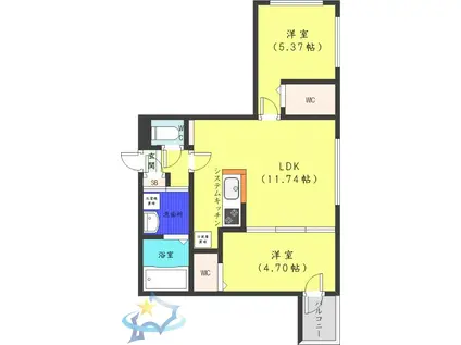 SーRESIDENCE琴似4条(2LDK/4階)の間取り写真