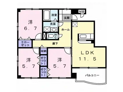 プリムローズ(3LDK/3階)の間取り写真