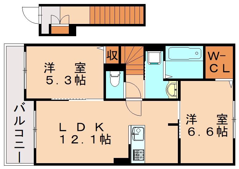 ラ・カーサ(2LDK/2階)の間取り写真