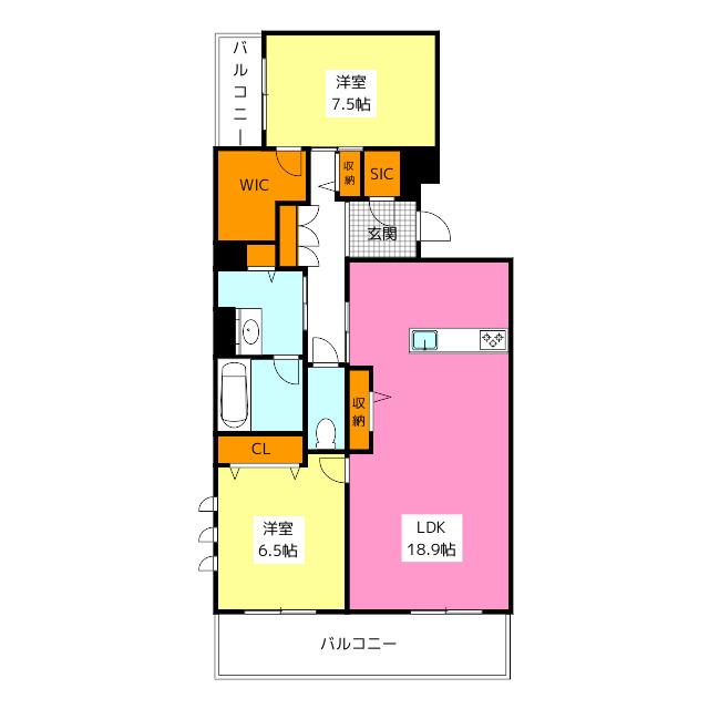 ワイエア平尾浄水(2LDK/2階)の間取り写真