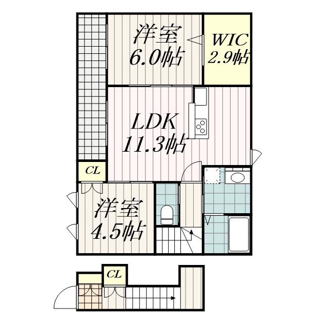 クオーレ鷺沼台(2LDK/2階)の間取り写真