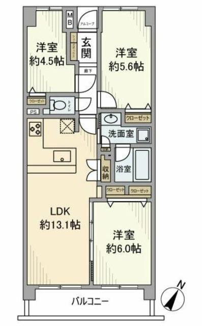 中野方南町グランドハイツ(3LDK/4階)の間取り写真