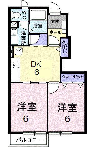 エミネンスA(2DK/1階)の間取り写真