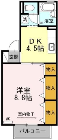 ドミール 古川 A棟(1DK/2階)の間取り写真
