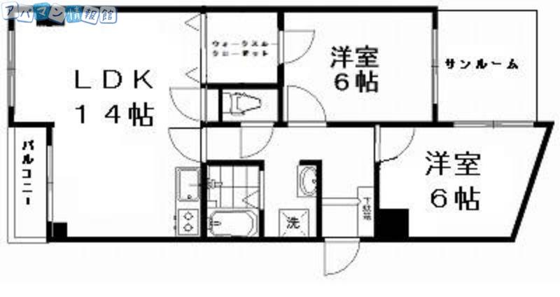 産栄マンション(2LDK/2階)の間取り写真