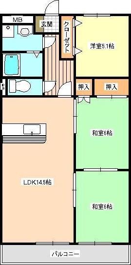 すてーじあ錦ヶ丘(3LDK/1階)の間取り写真