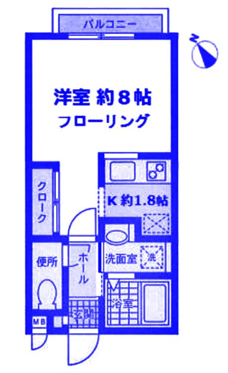 ブルーハイムII(1K/2階)の間取り写真