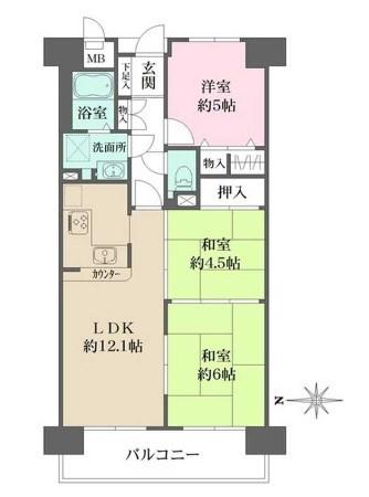 ファミールハイツ八尾(3LDK/12階)の間取り写真