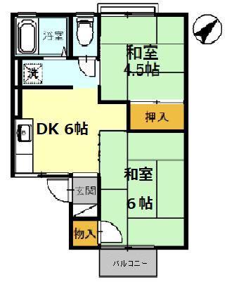 ワカバハイツ(2DK/2階)の間取り写真