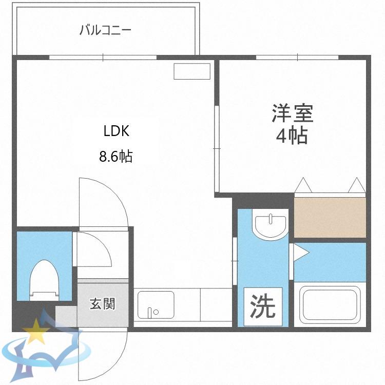 リリアーナ琴似(1LDK/2階)の間取り写真