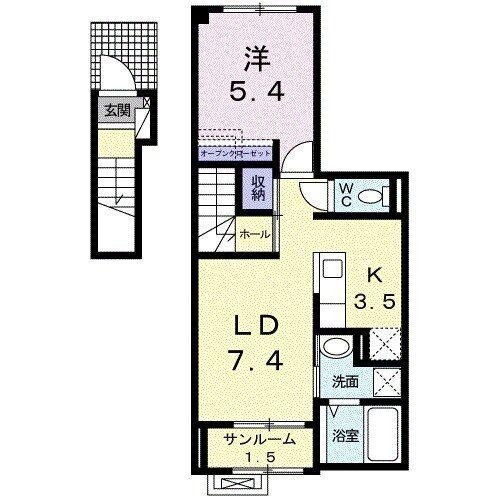 オリオン リヴィエール M(1LDK/2階)の間取り写真
