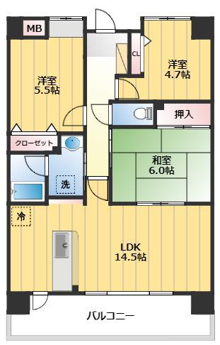 ウィスタリアオーク(3LDK/5階)の間取り写真