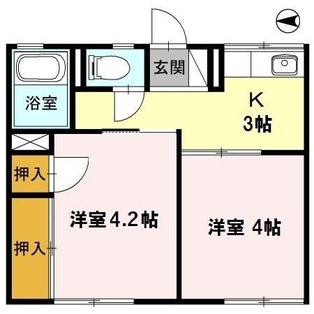 シティハイムカツマタ(2K/1階)の間取り写真
