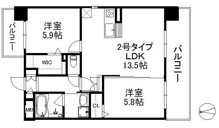 アリュール姪浜 435(2LDK/7階)の間取り写真