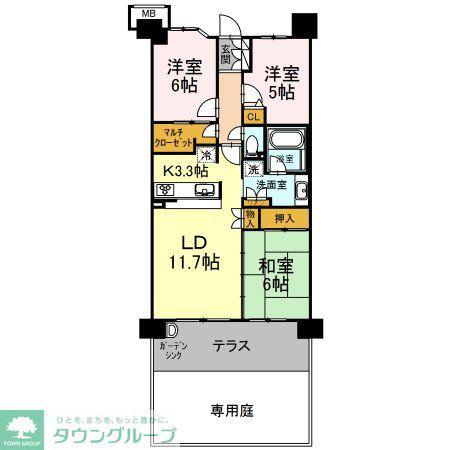 ハートビートベース横濱根岸(3LDK/1階)の間取り写真