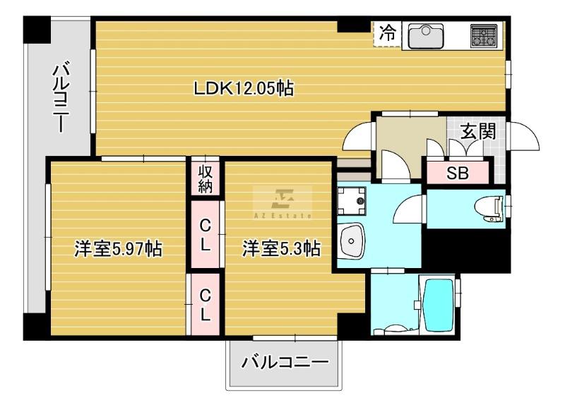 西長堀ビルディング(2LDK/5階)の間取り写真