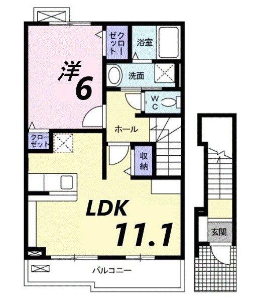 メゾン・ド・グラースB(1LDK/2階)の間取り写真