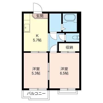  新田セントラルハイツ(2K/2階)の間取り写真
