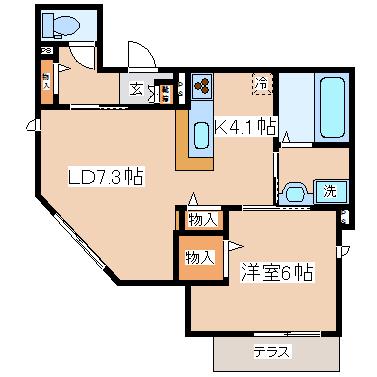 ヒルズ中山手(1LDK/1階)の間取り写真