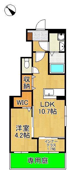 ボンシャンス楠木(1LDK/1階)の間取り写真
