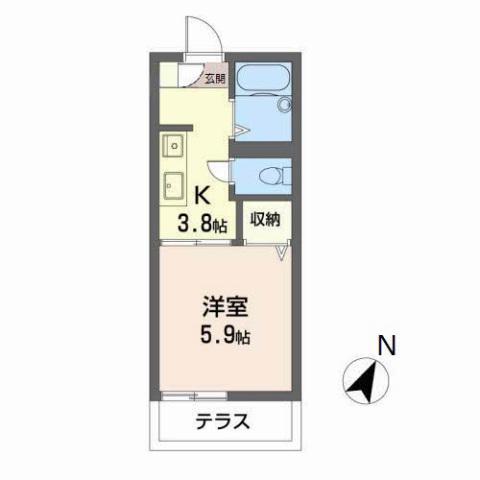 ピースフルB棟(1K/1階)の間取り写真