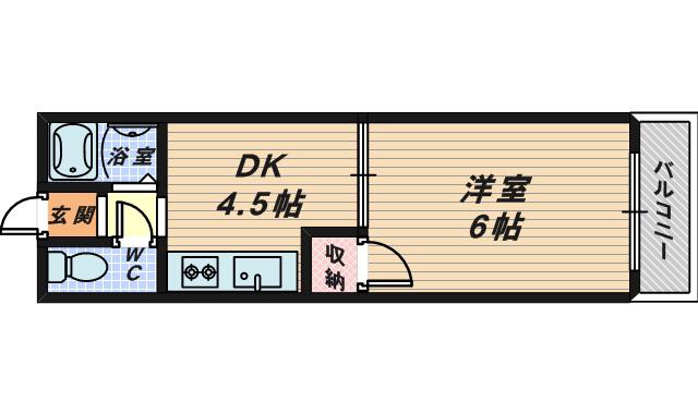 ＪＲ阪和線 鳳駅 徒歩4分 4階建 築41年(1DK/2階)の間取り写真