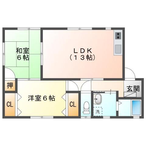第2エレガンス(2LDK/1階)の間取り写真