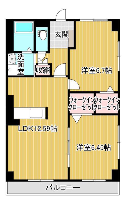 フォブールこもだ B棟(2LDK/2階)の間取り写真