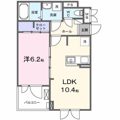 ヒカルサ新潟関屋(1LDK/2階)の間取り写真