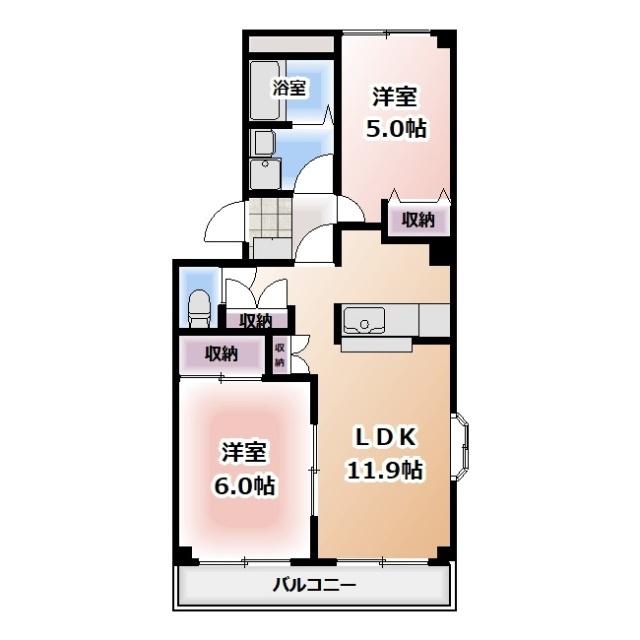 ウィン・ベルI(2LDK/3階)の間取り写真