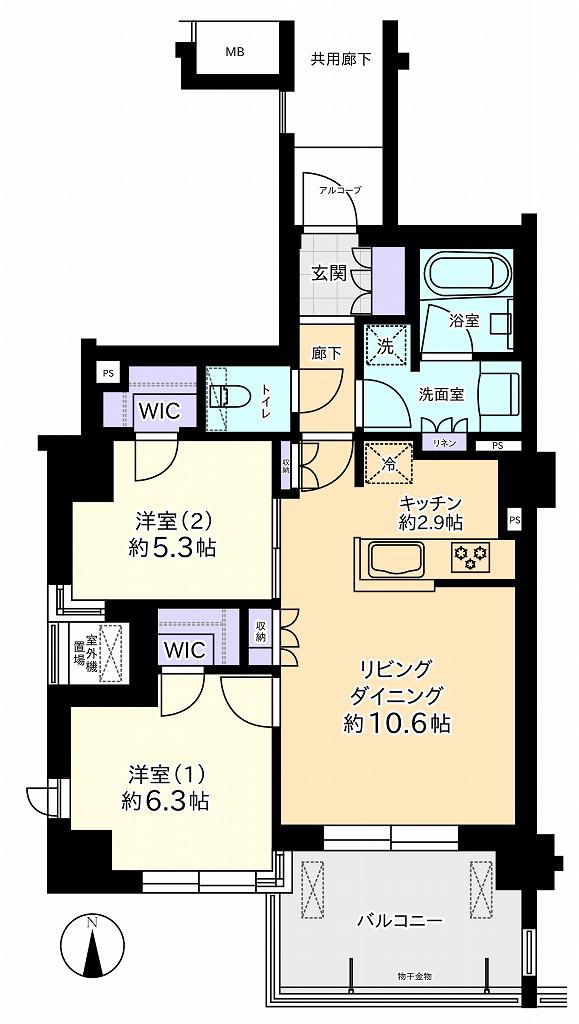 アトラス調布杜の棟(2LDK/3階)の間取り写真