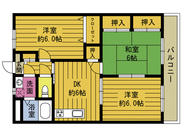 エスティアム田園A(3DK/1階)の間取り写真