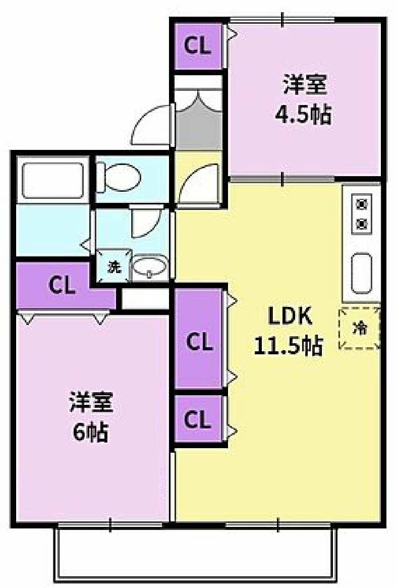 コーポ橋口 東棟(2LDK/1階)の間取り写真