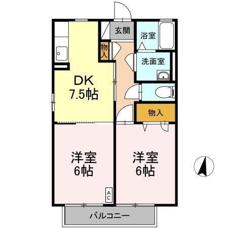 クローバーハウスB(2DK/2階)の間取り写真
