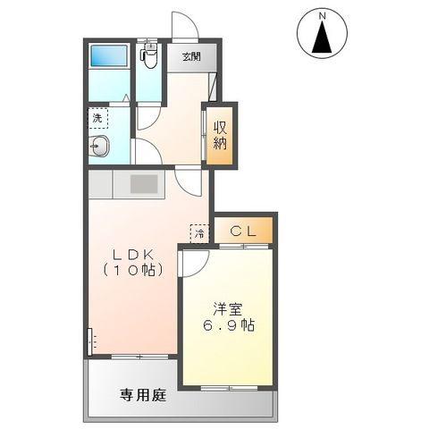 アクアB棟(1LDK/1階)の間取り写真