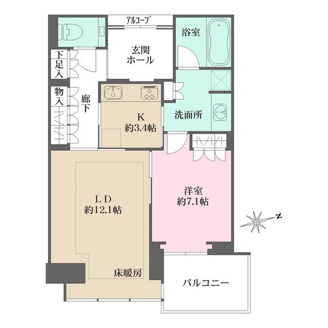 グラングリーン大阪 THE ノース RESIDENCE(1LDK/26階)の間取り写真