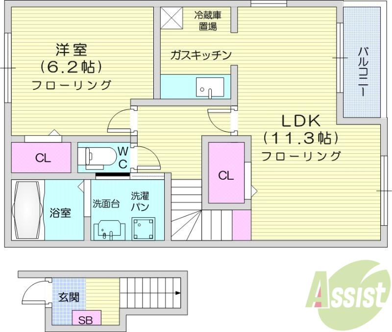ウエストスワンプA(1LDK/2階)の間取り写真