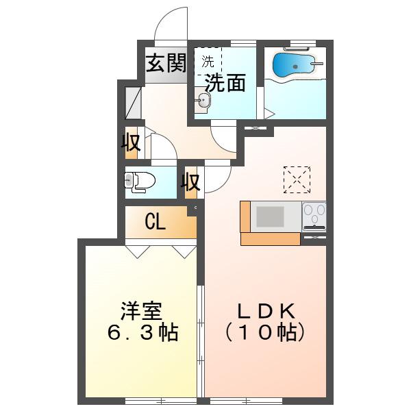 グレイス プレジオ B棟(1LDK/1階)の間取り写真