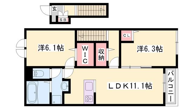 フクダ パーク サイドI(1LDK/2階)の間取り写真