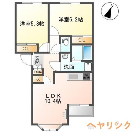ナミアピア(2LDK/2階)の間取り写真