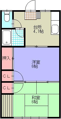 カサブランカ西仙北(2K/2階)の間取り写真