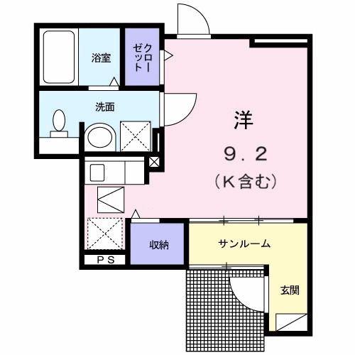 カルム聖蹟(1K/1階)の間取り写真